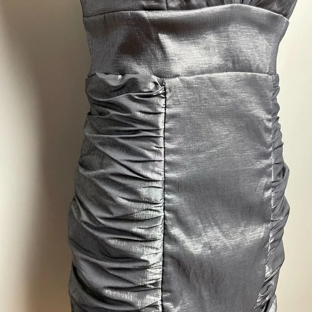 Vintage 90s Y2K Silver Mini Cocktail Dress Small‎ Indie Glam Prom Iridescent